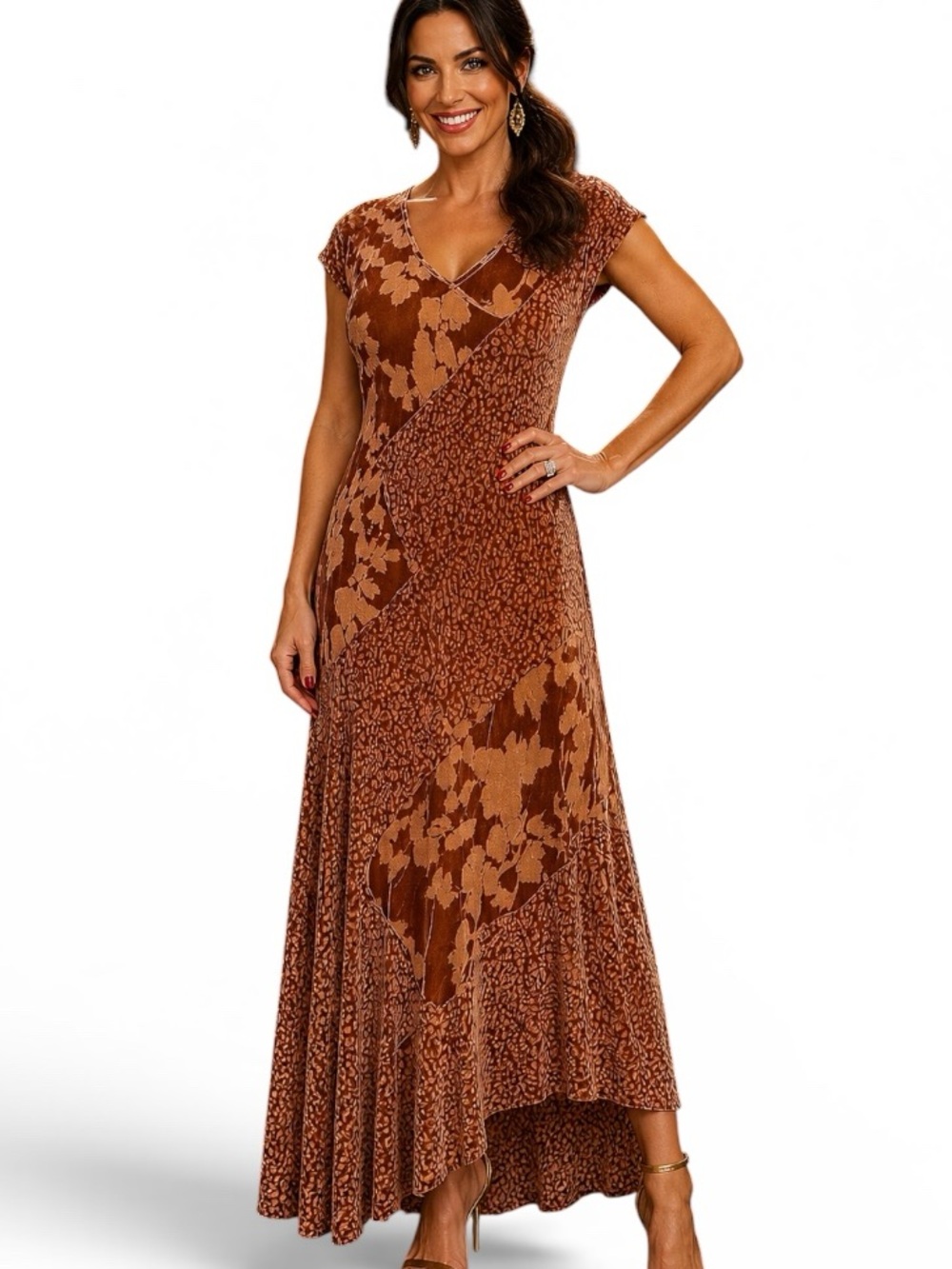 Johnny Was Ellie velvet burnout Maxi dress in Burnt Sienna NWT